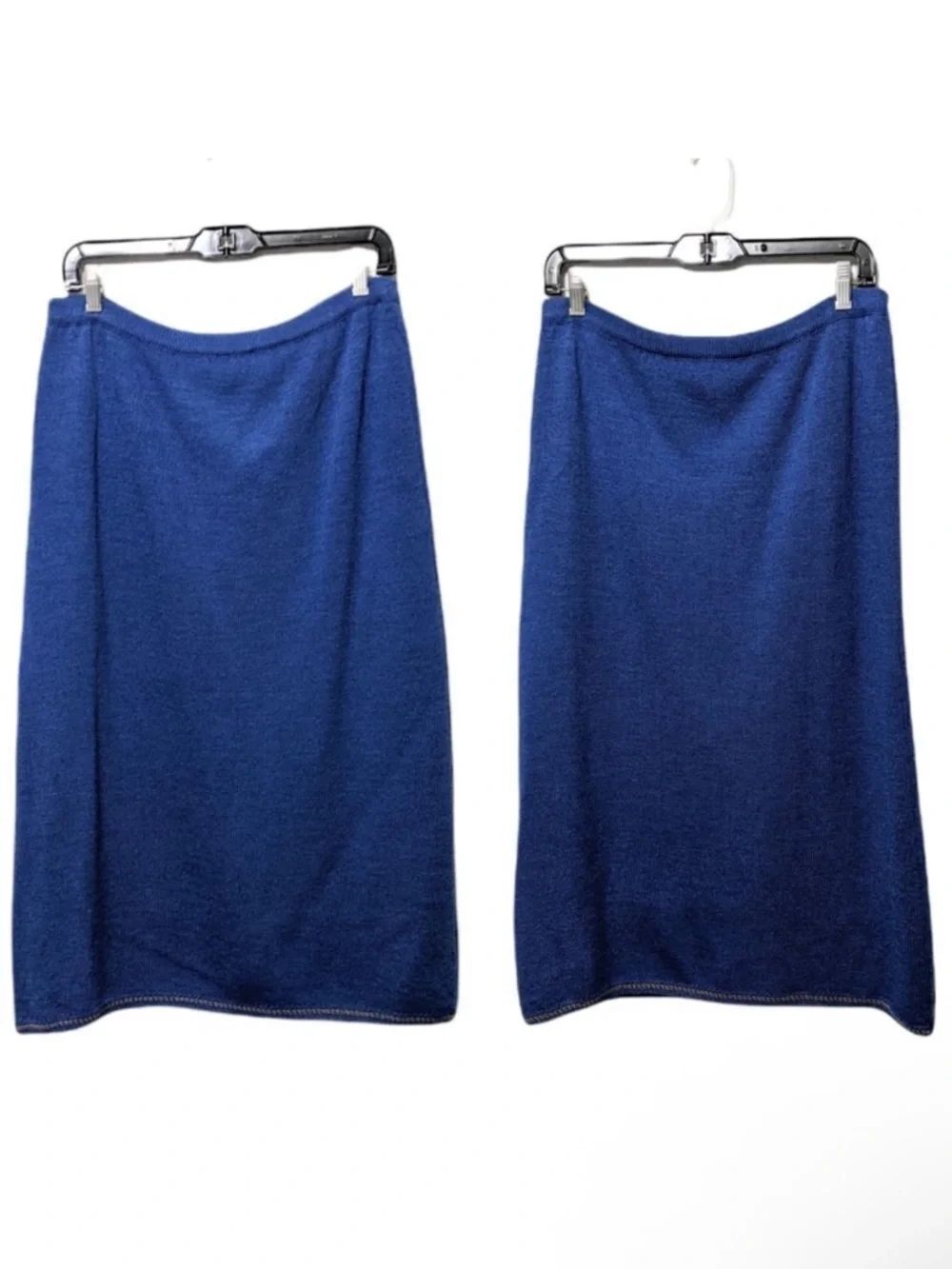 VINTAGE Blue Wool Stretch Midi Skirt 10